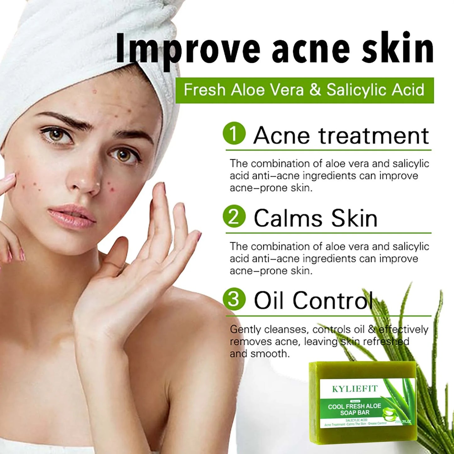 AILKE Aloe Vera Whitening Soap, Remove Pimples, Skin