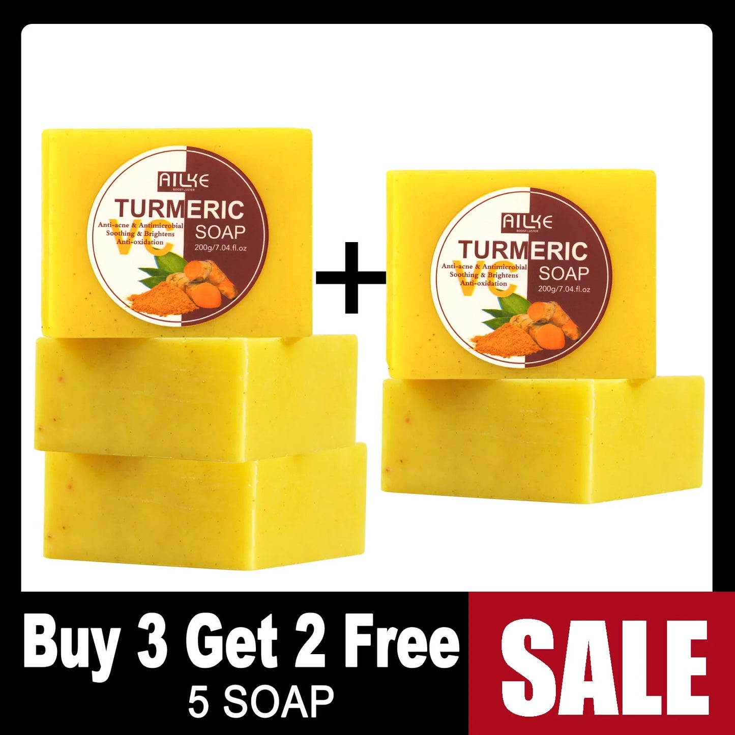 AILKE Natural Turmeric Soap for Face & Body, Whitening