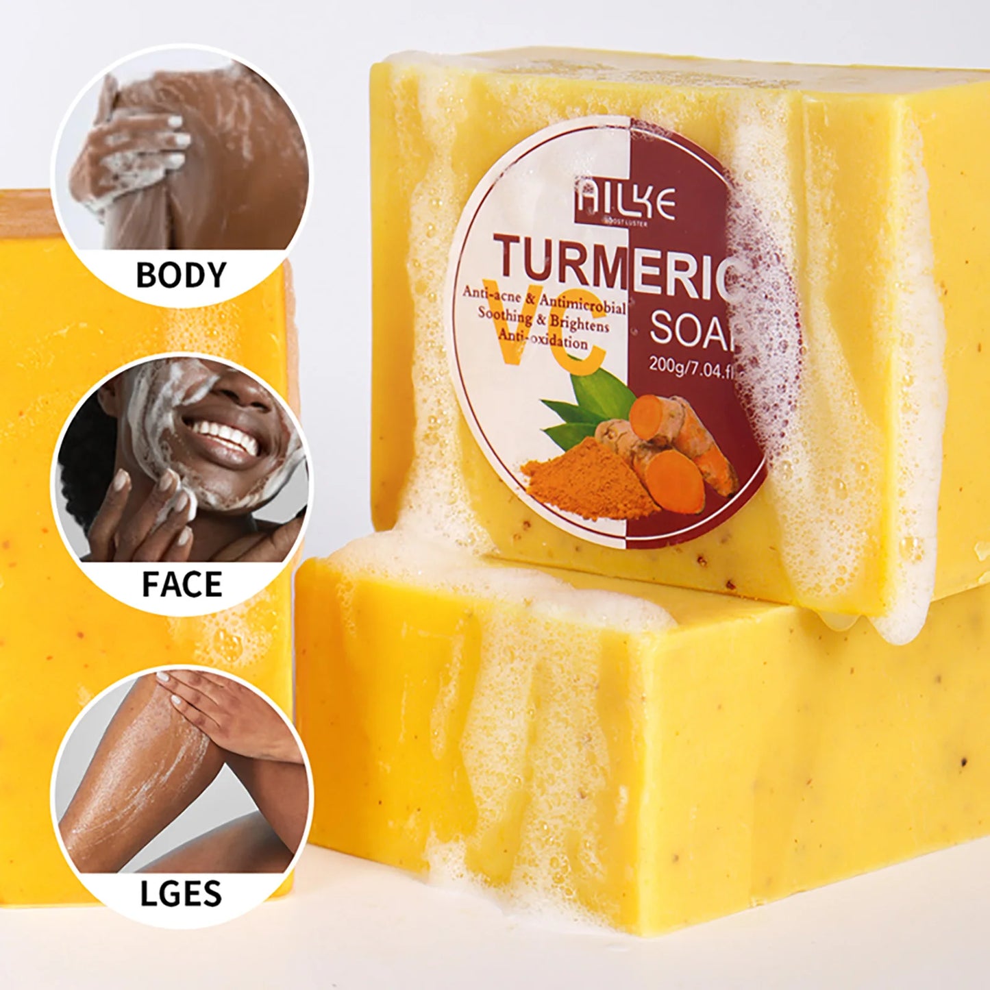 AILKE Natural Turmeric Soap for Face & Body, Whitening